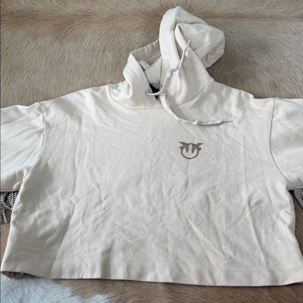 Pinko Cream Cropped Hoodie